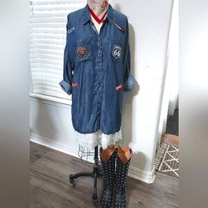 Denim shirt dress rock n roll patches 1x